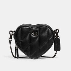 Coach Black Heart Crossbody Bag 14 With Pillow Quilting CE766 NWT